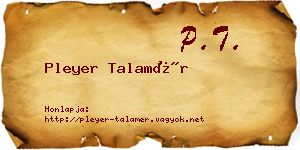 Pleyer Talamér névjegykártya